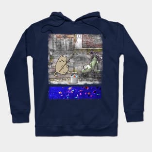 Snoozing Fisherman Cat - Whimsical Cartoon Design Hoodie